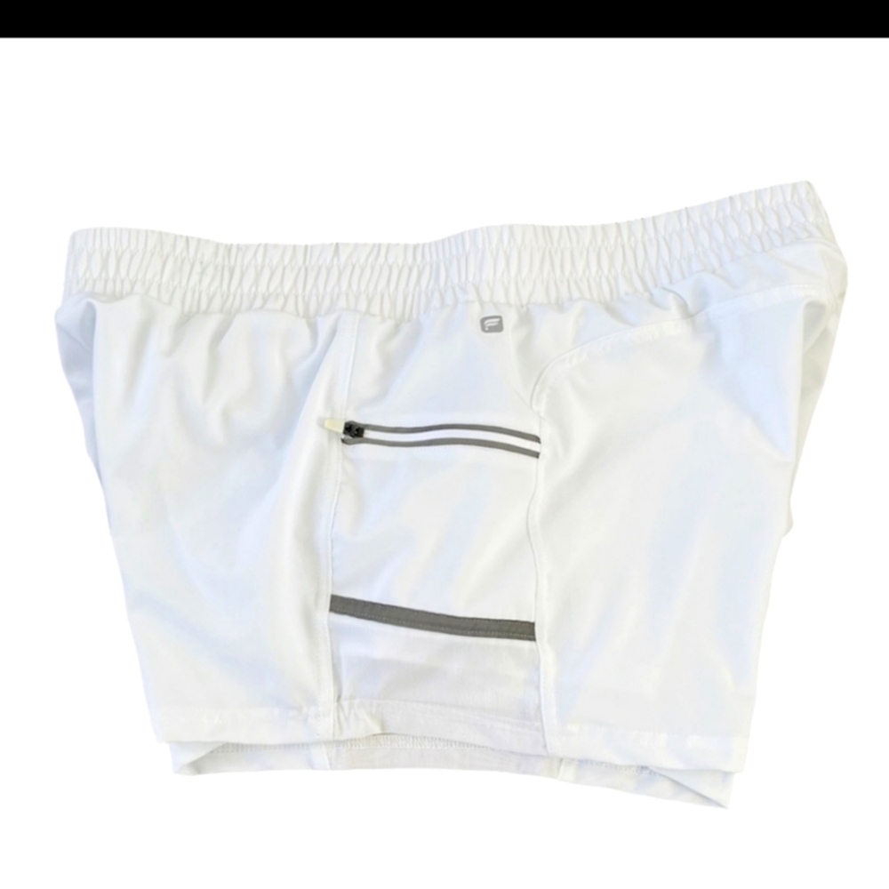 Women’s Fabletics Bright White & Gray Side Zip Pocket Athletic Shorts Size XL
